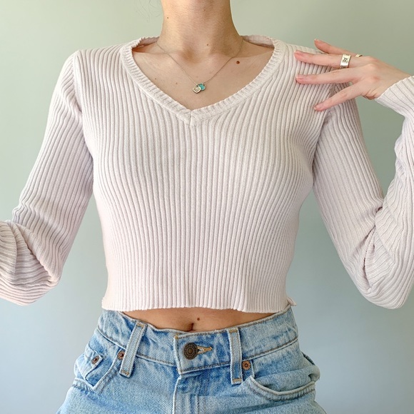 Light Pink Long Sleeve Crop Tops